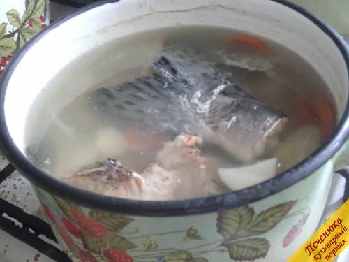 4) Когда картофель будет готов, положим рыбу и добавим приправ для рыбы. Рыба будет готова в течение нескольких минут.